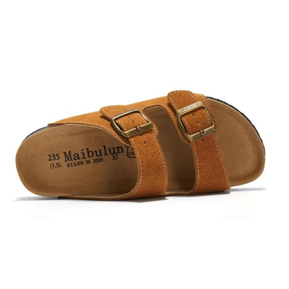 Arizona Style Cork Sandals - Caramel Suede for women with adjustable double straps and cork footbed