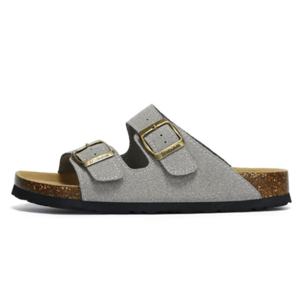 Arizona Style Cork Sandals - Light Grey Suede for women with adjustable double straps and cork footbed