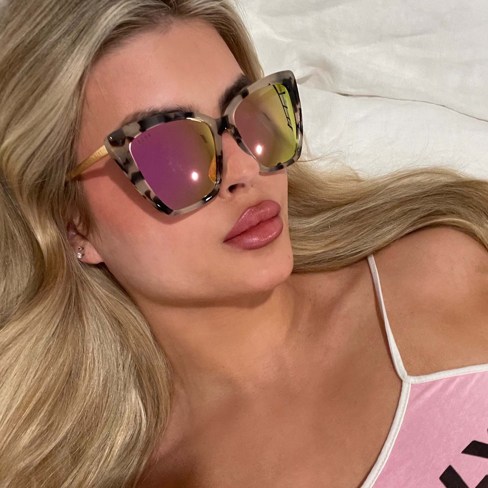 Becky II Sunglasses — Cream Tortoise + Pink Mirror