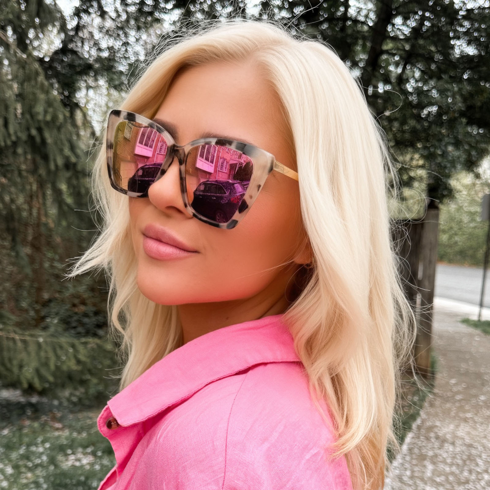 Becky II Sunglasses — Cream Tortoise + Pink Mirror