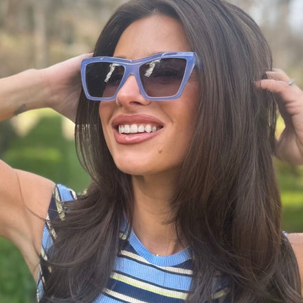 Vivi Sunglasses — Milky Blue Pearl + Grey Gradient