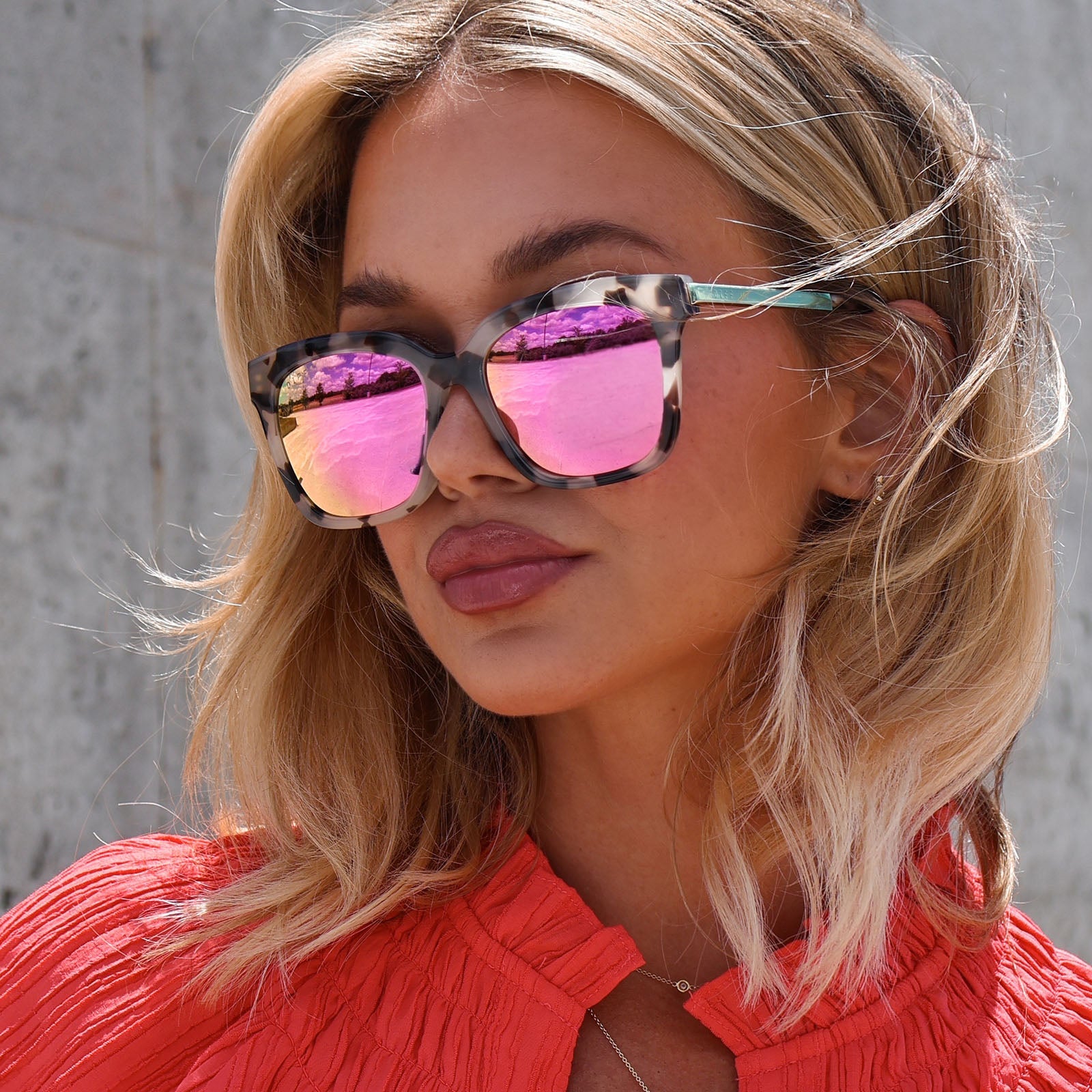 Bella Sunglasses — Cream Tortoise + Pink Mirror