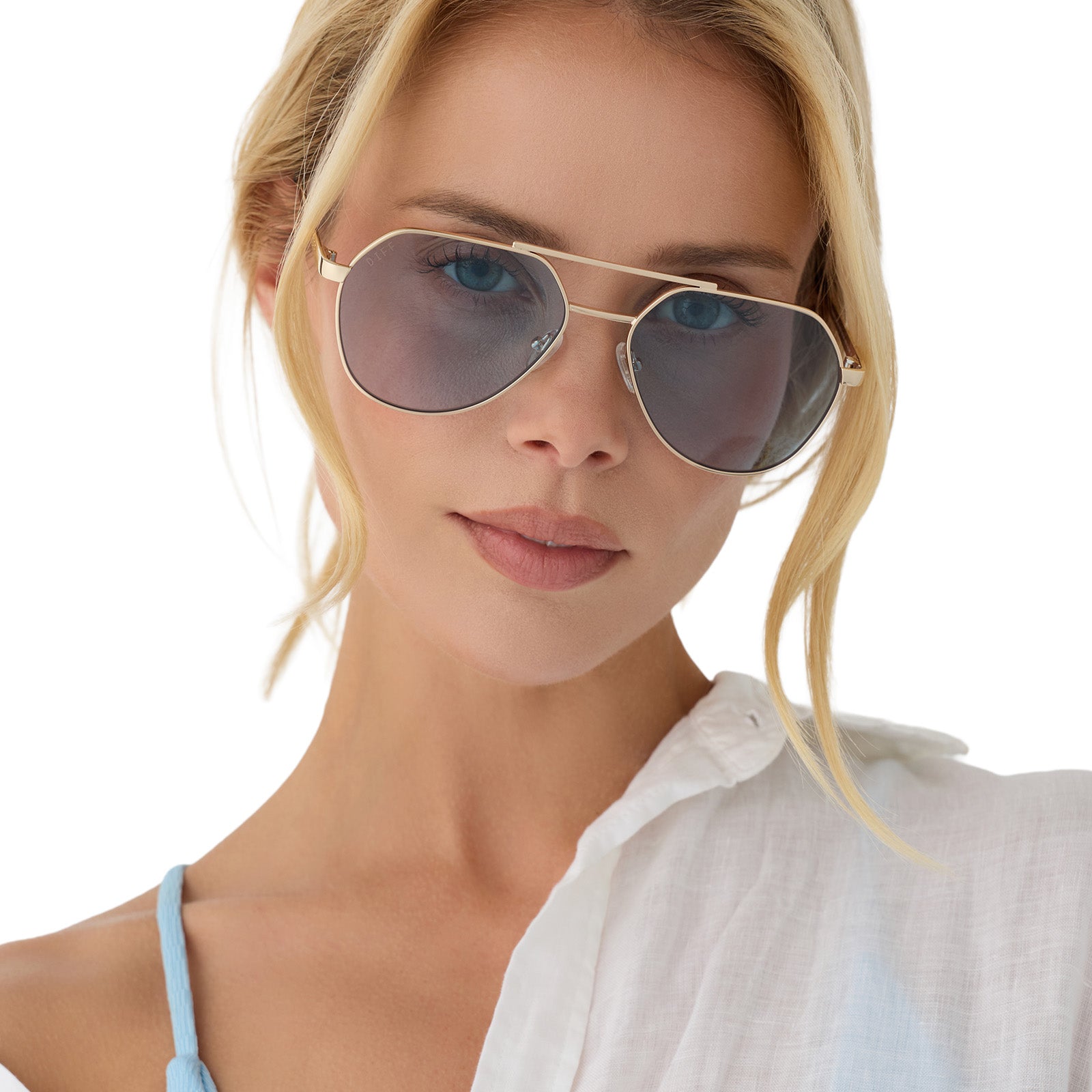 The Reserve Sunglasses — Gold + Blue Tint