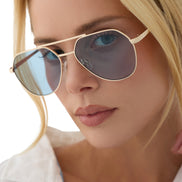 The Reserve Sunglasses — Gold + Blue Tint