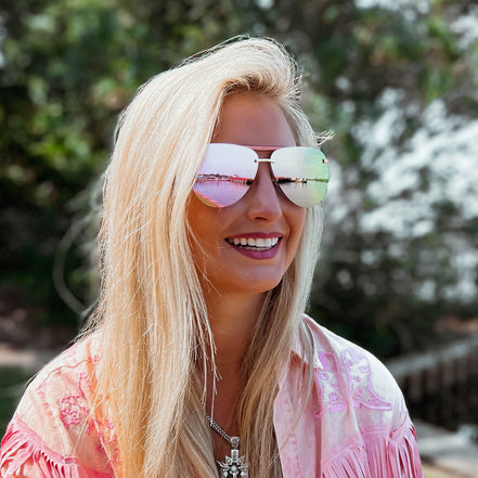 Tahoe Sunglasses — Rose Gold + Cherry Blossom Mirror