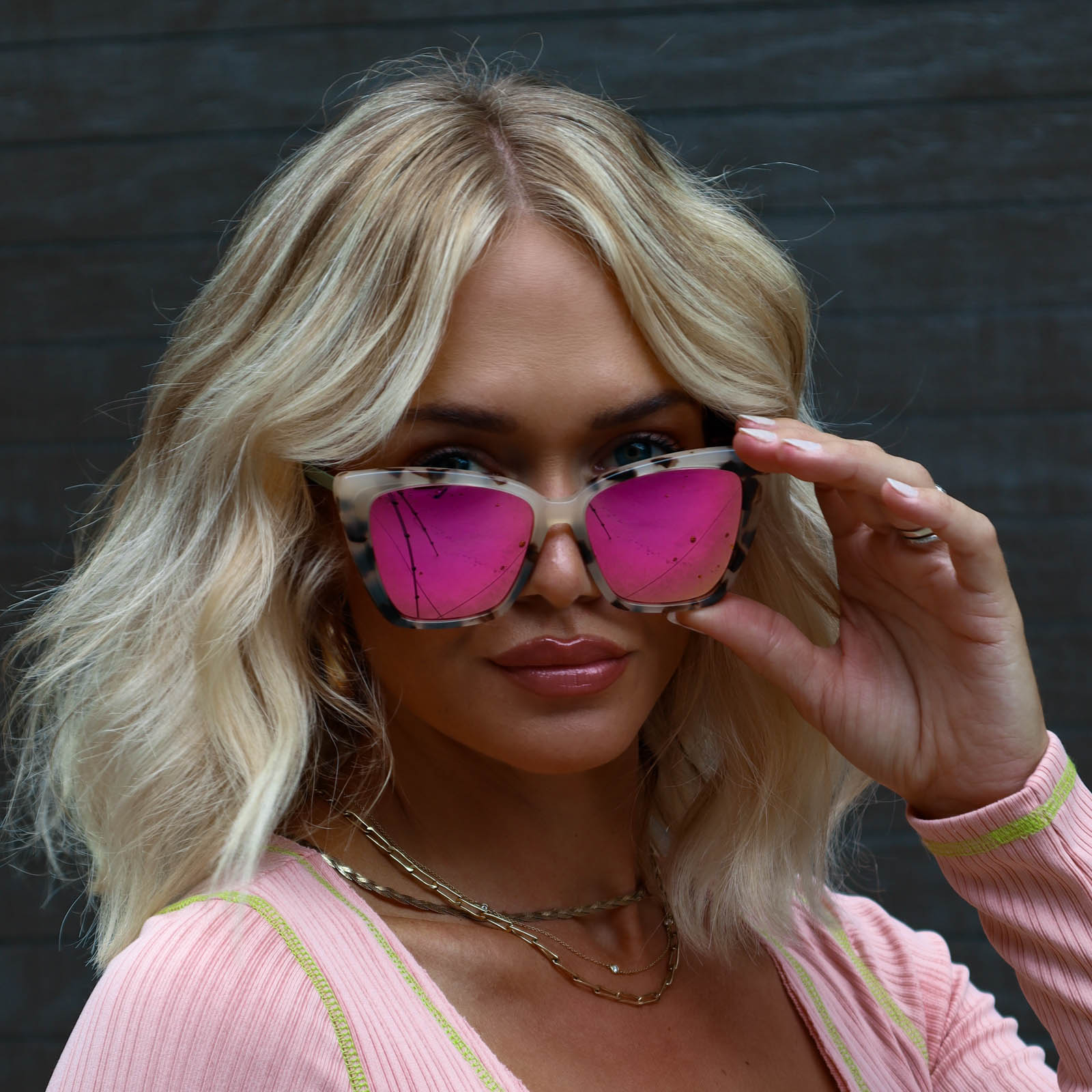 Becky II Sunglasses — Cream Tortoise + Pink Mirror