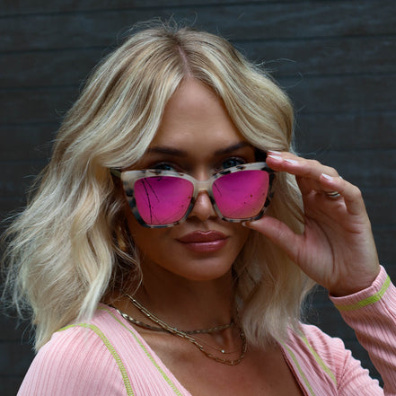 Becky II Sunglasses — Cream Tortoise + Pink Mirror