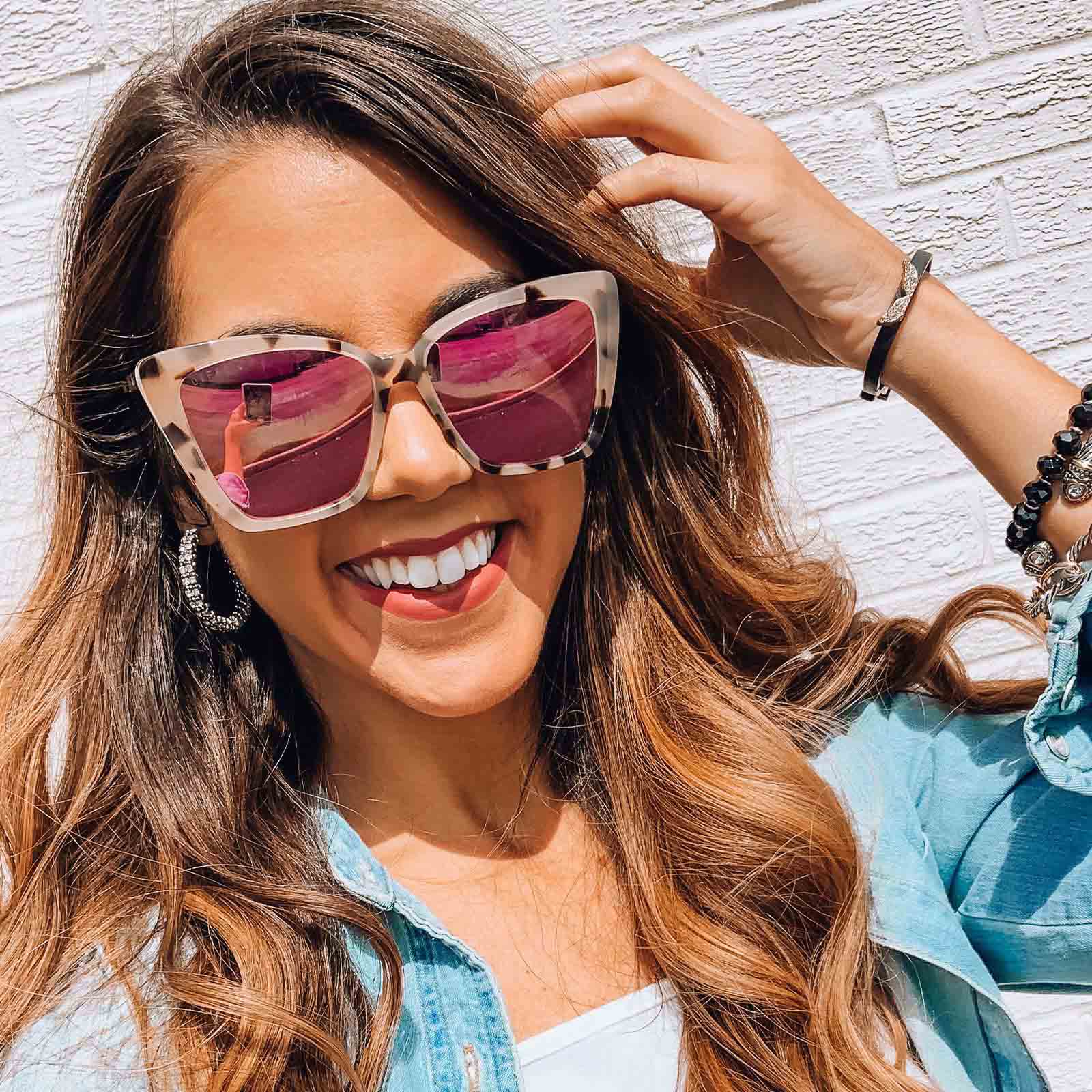 Becky II Sunglasses — Cream Tortoise + Pink Mirror