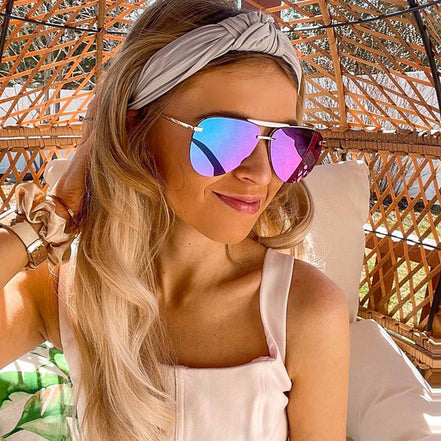 Tahoe Sunglasses — Gold + Purple Mirror