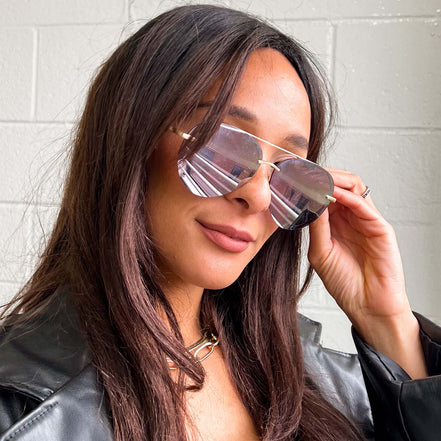 Lenox Sunglasses — Brushed Gold + Cherry Blossom Mirror