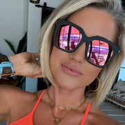 Bella Sunglasses — Matte Black + Pink Mirror Polarized