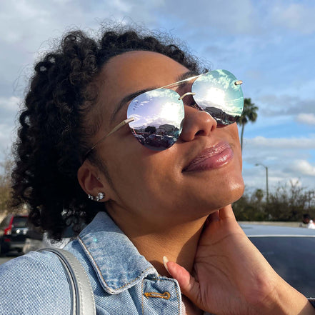 Lenox Sunglasses — Brushed Gold + Cherry Blossom Mirror
