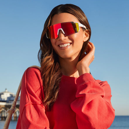 Heat Sunglasses — Matte White + Sunset Mirror Polarized