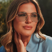 Joelle Sunglasses — Gold + Chocolate Crystal + Grey Tint