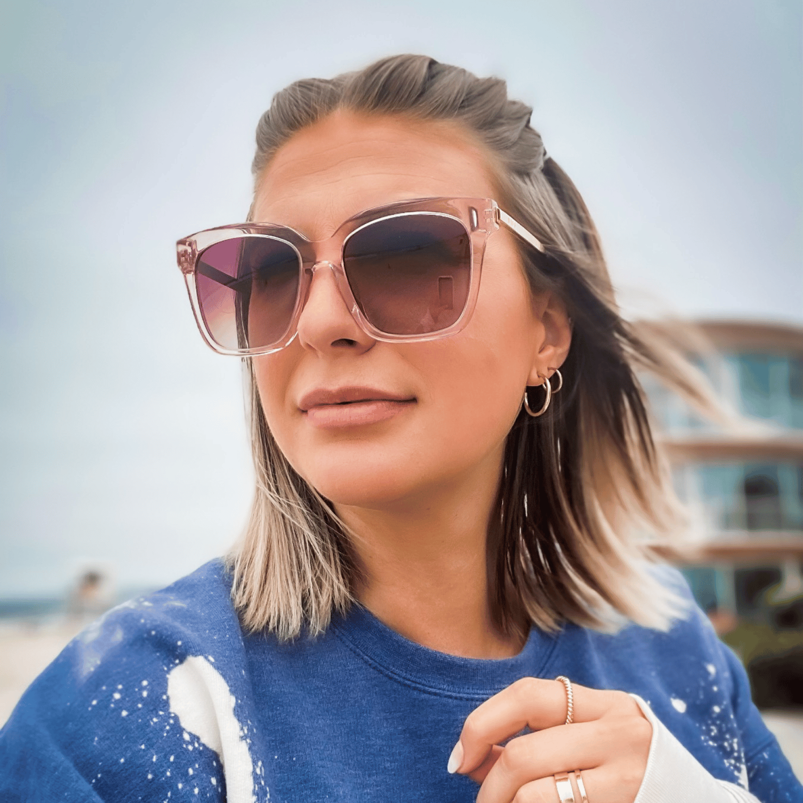 Bella Sunglasses — Light Pink Crystal + Wine Gradient