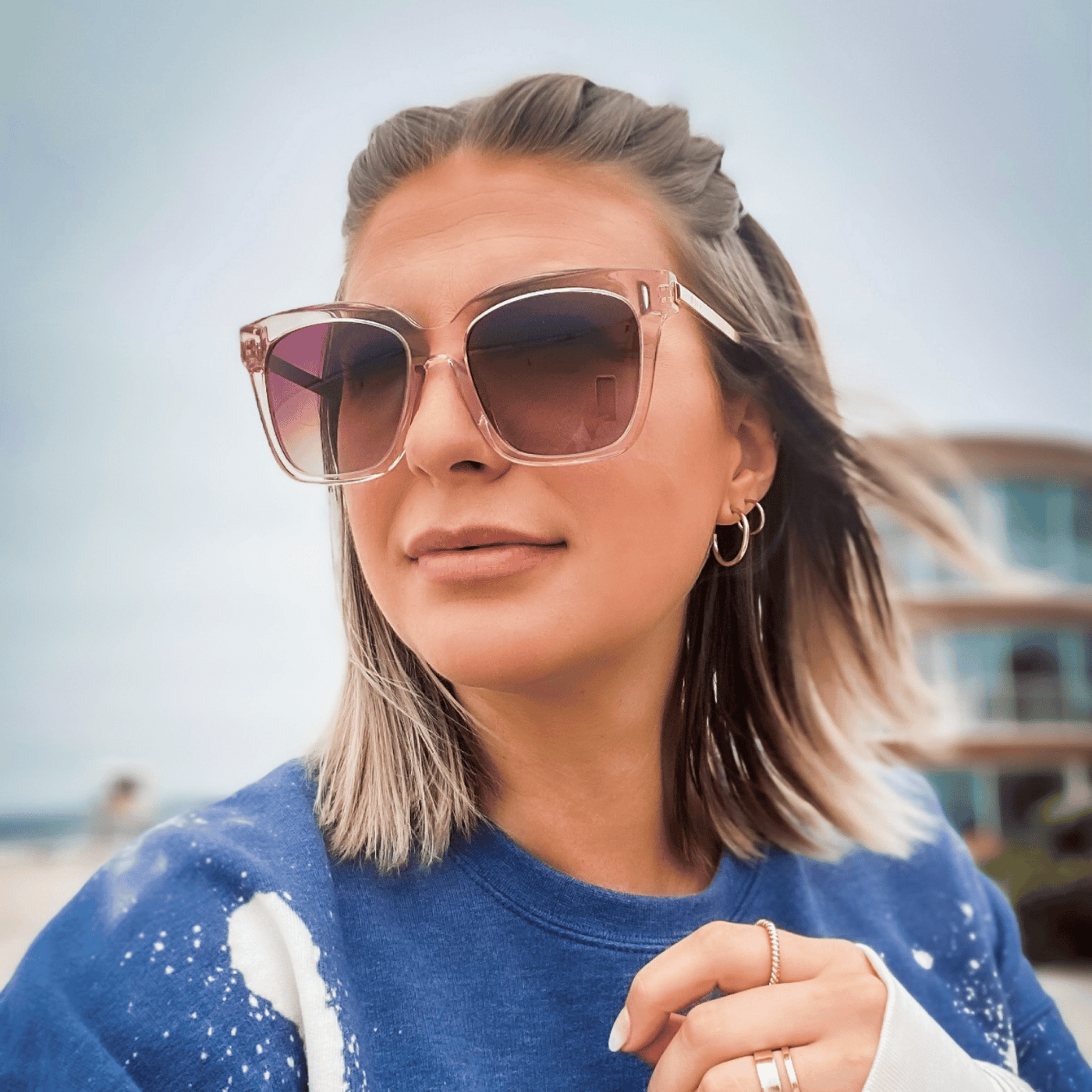 Bella - Light Pink Crystal + Wine Gradient Sunglasses
