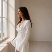 Pearl Button Ruffle Midi Dress