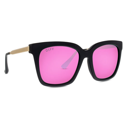 Bella Sunglasses — Matte Black + Pink Mirror Polarized