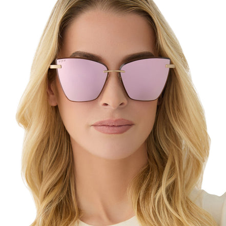 Becky V Sunglasses — Brushed Gold + Cherry Blossom Mirror
