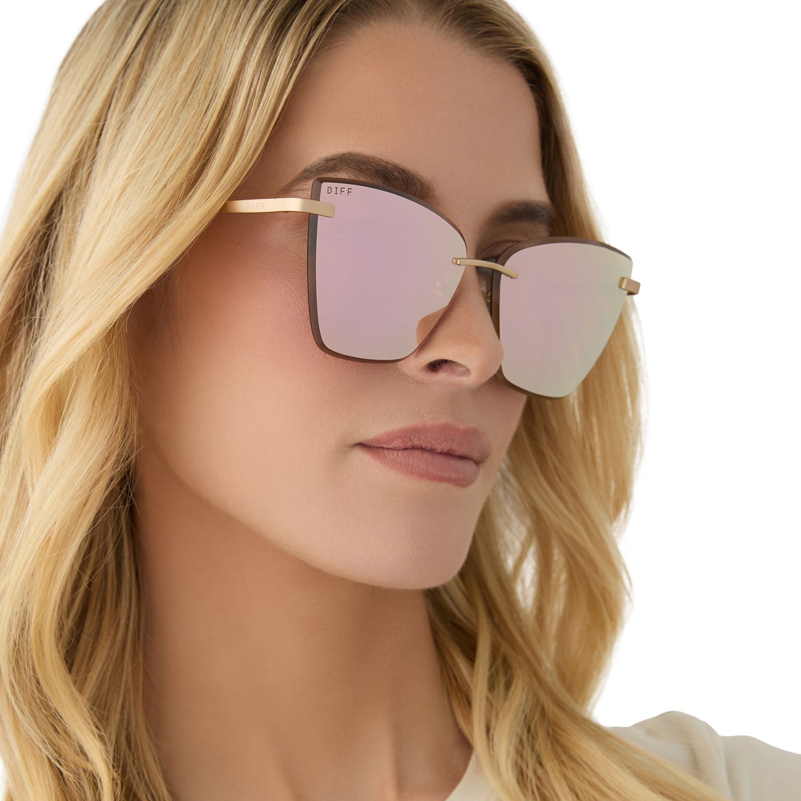 Becky V Sunglasses — Brushed Gold + Cherry Blossom Mirror