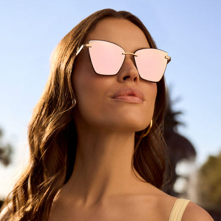 Becky V Sunglasses — Brushed Gold + Cherry Blossom Mirror