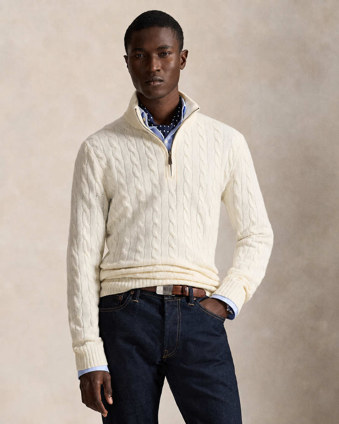 Cable-Knit Quarter-Zip Sweater - Cream