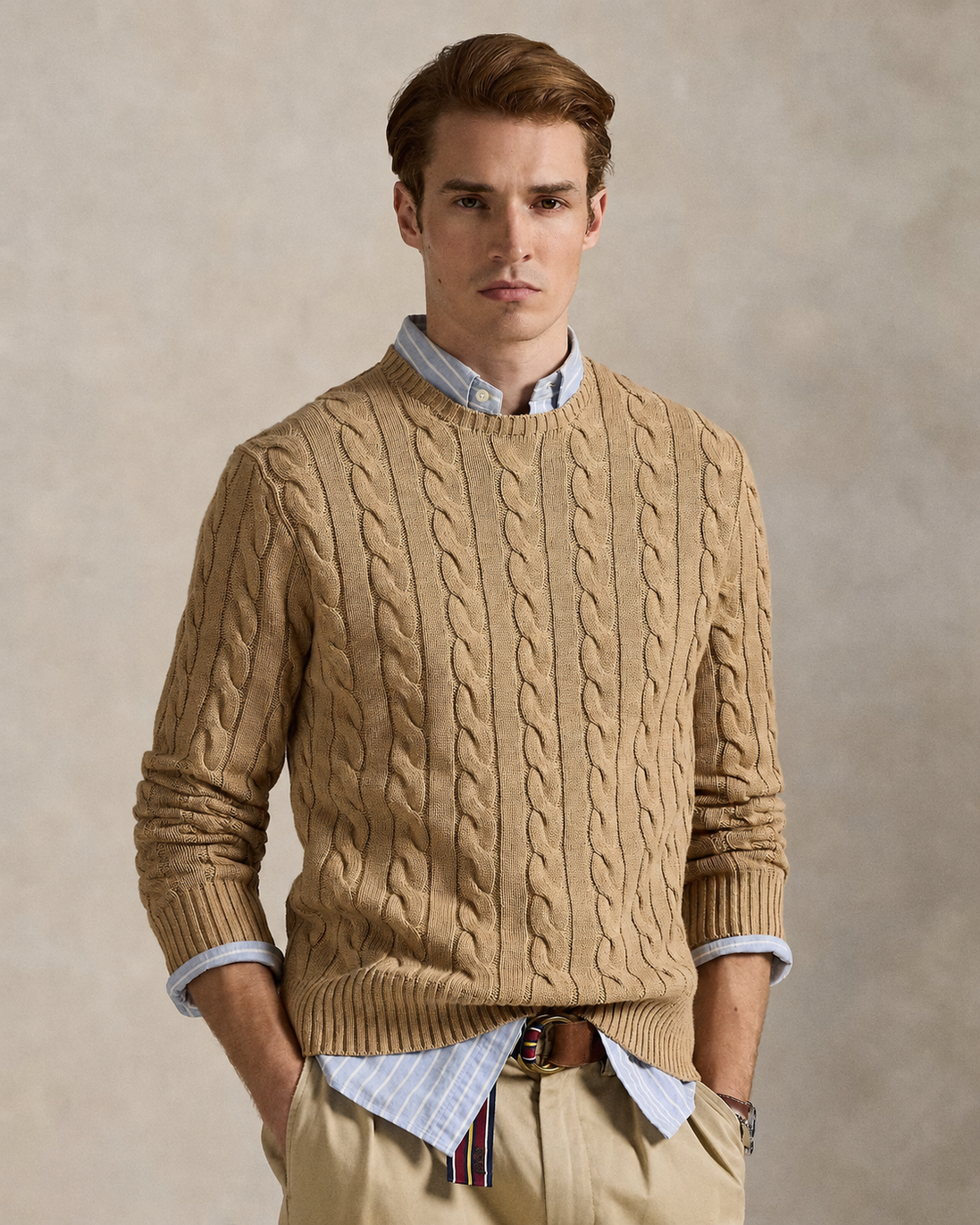 Cable-Knit Cotton Sweater - Brown