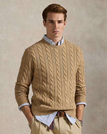 Cable-Knit Cotton Sweater - Brown