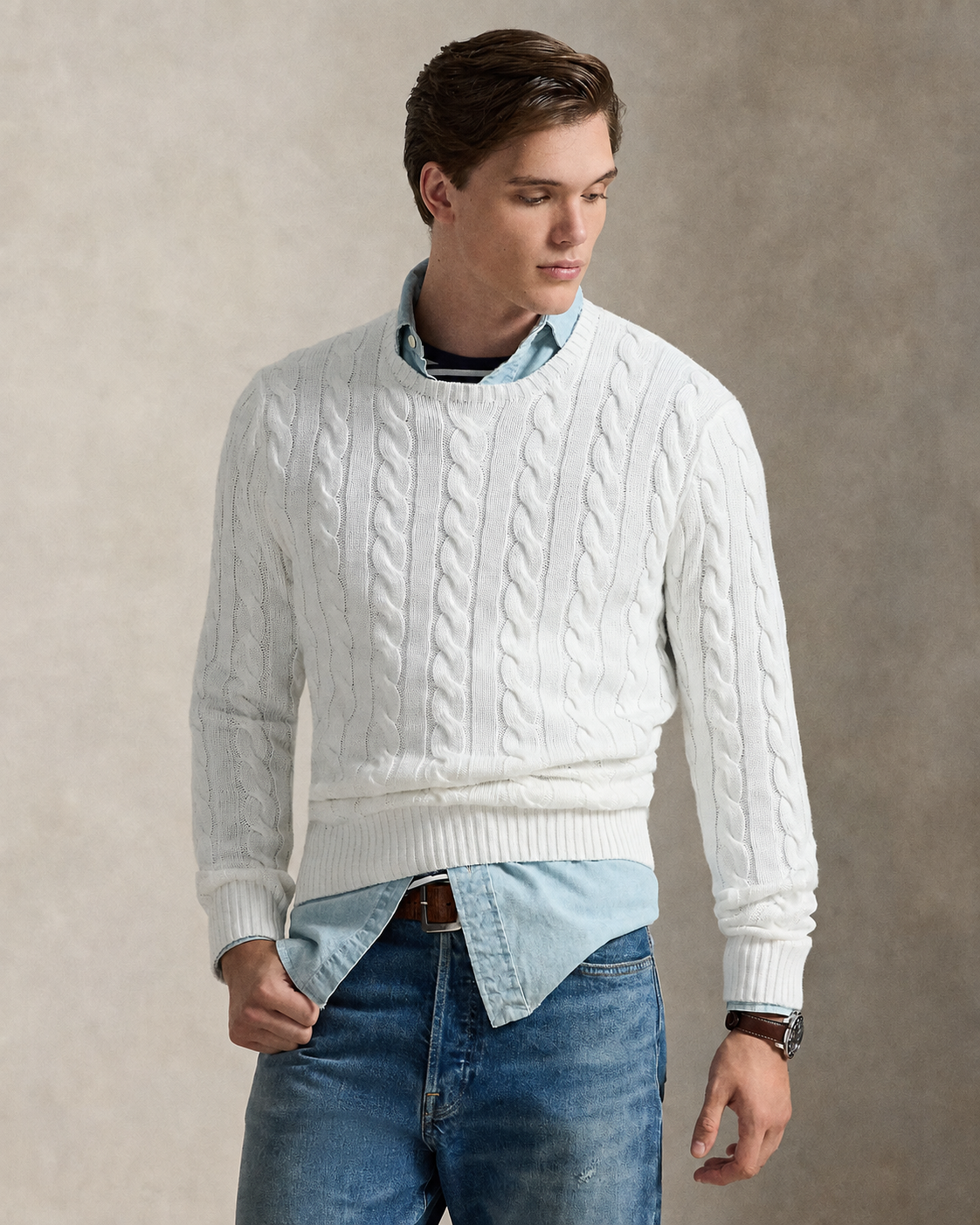 Cable-Knit Cotton Sweater - White