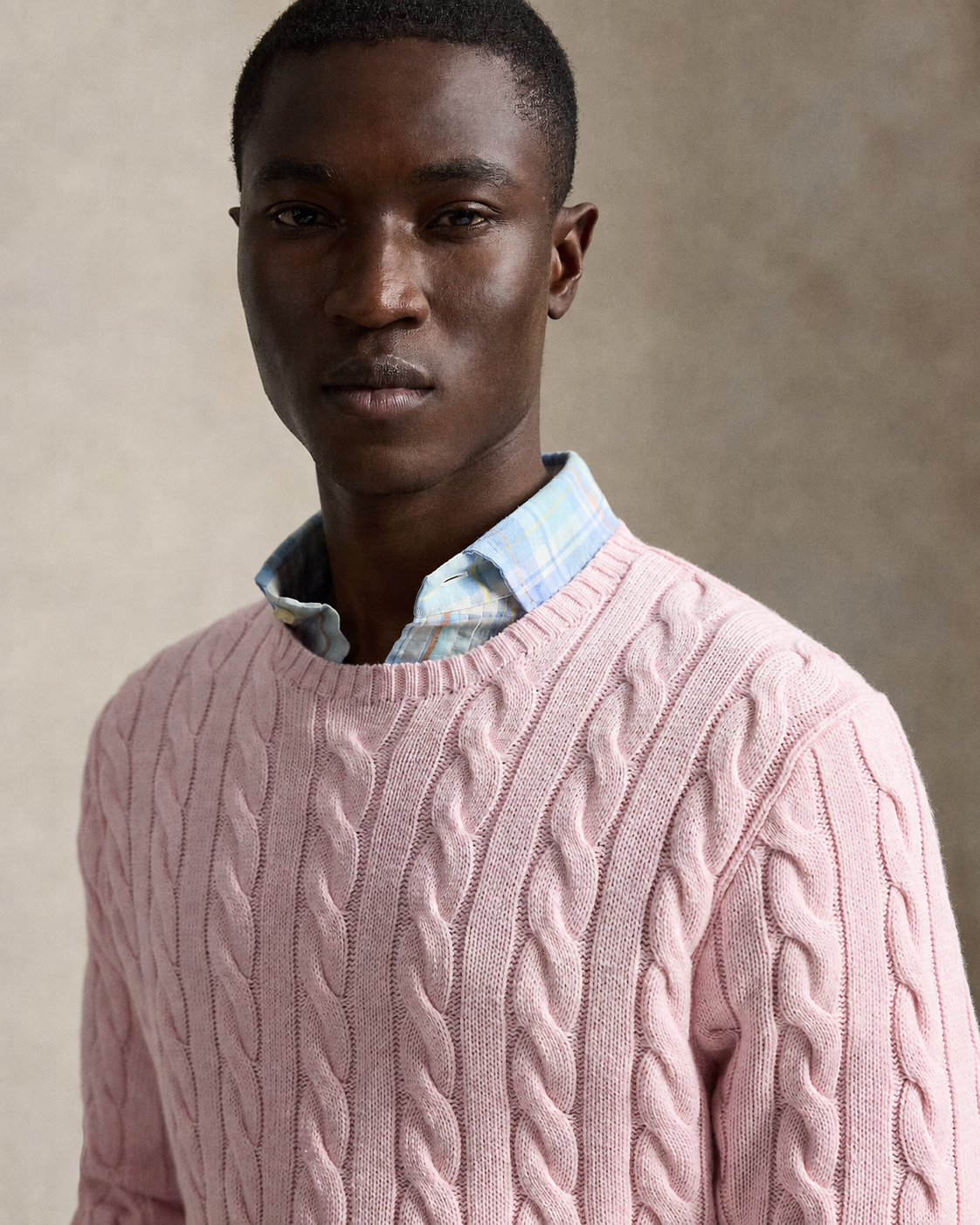 Variegated Pink Cable-Knit Cotton Sweater