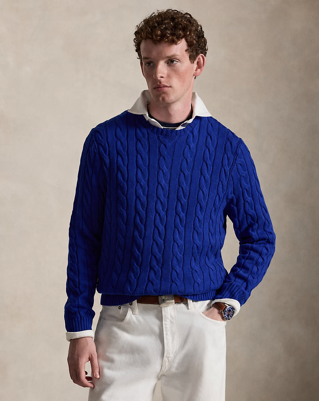 Cable-Knit Cotton Sweater - Sky Blue