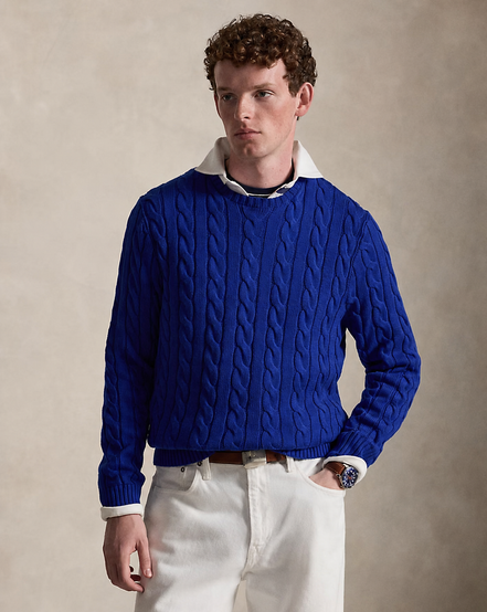 Cable-Knit Cotton Sweater - Sky Blue
