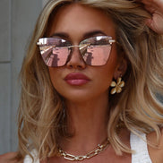 Becky V Sunglasses — Brushed Gold + Cherry Blossom Mirror