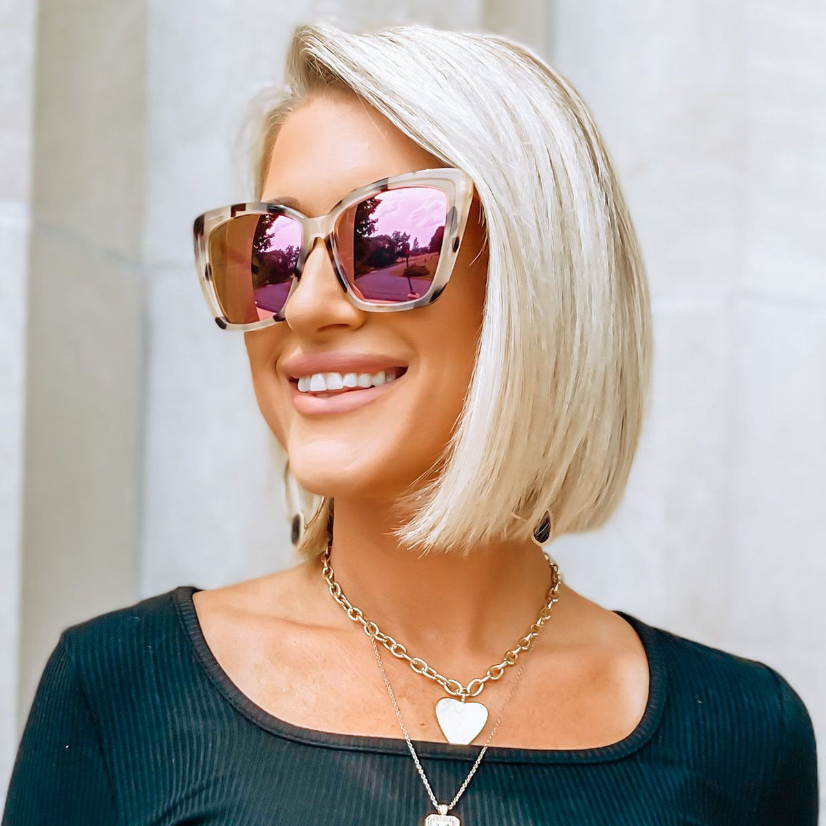 Becky II Sunglasses — Cream Tortoise + Pink Mirror