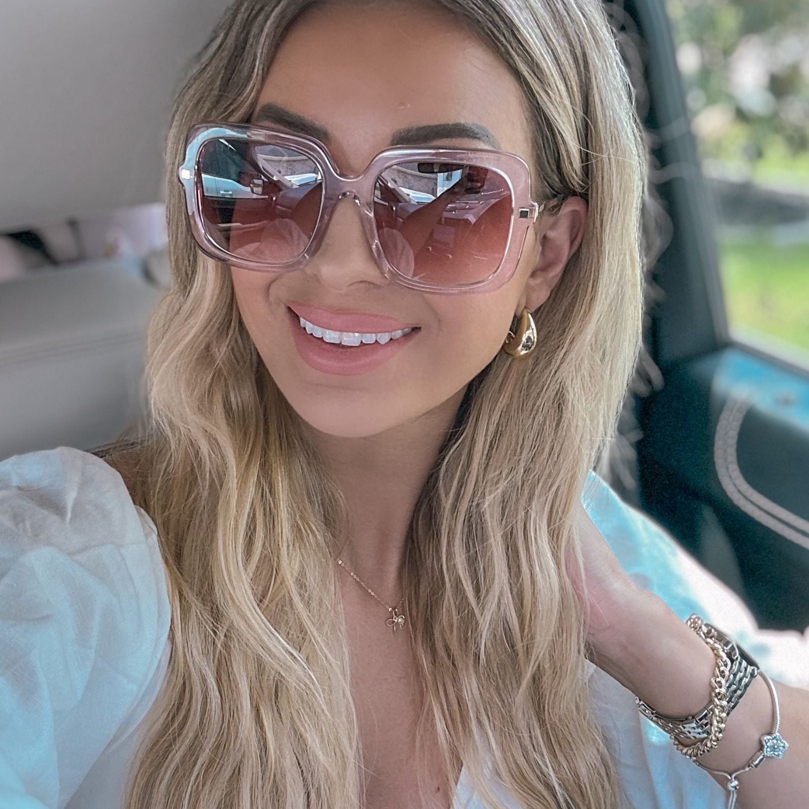 Sandra Sunglasses — Light Pink Crystal + Dusk Gradient