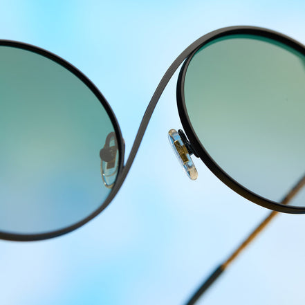 Elphaba Wire Frame Sunglasses — Black Wire + Emerald Tint Gradient
