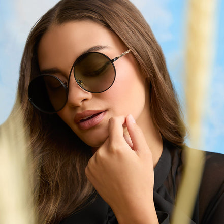 Elphaba Wire Frame Sunglasses — Black Wire + Emerald Tint Gradient