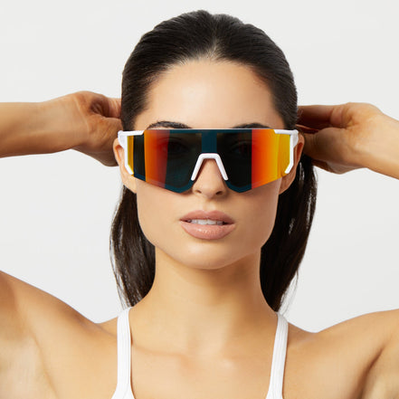 Heat Sunglasses — Matte White + Sunset Mirror Polarized