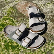 Maibulun Arizona Sandal — Grey + Cream Two-Tone Suede