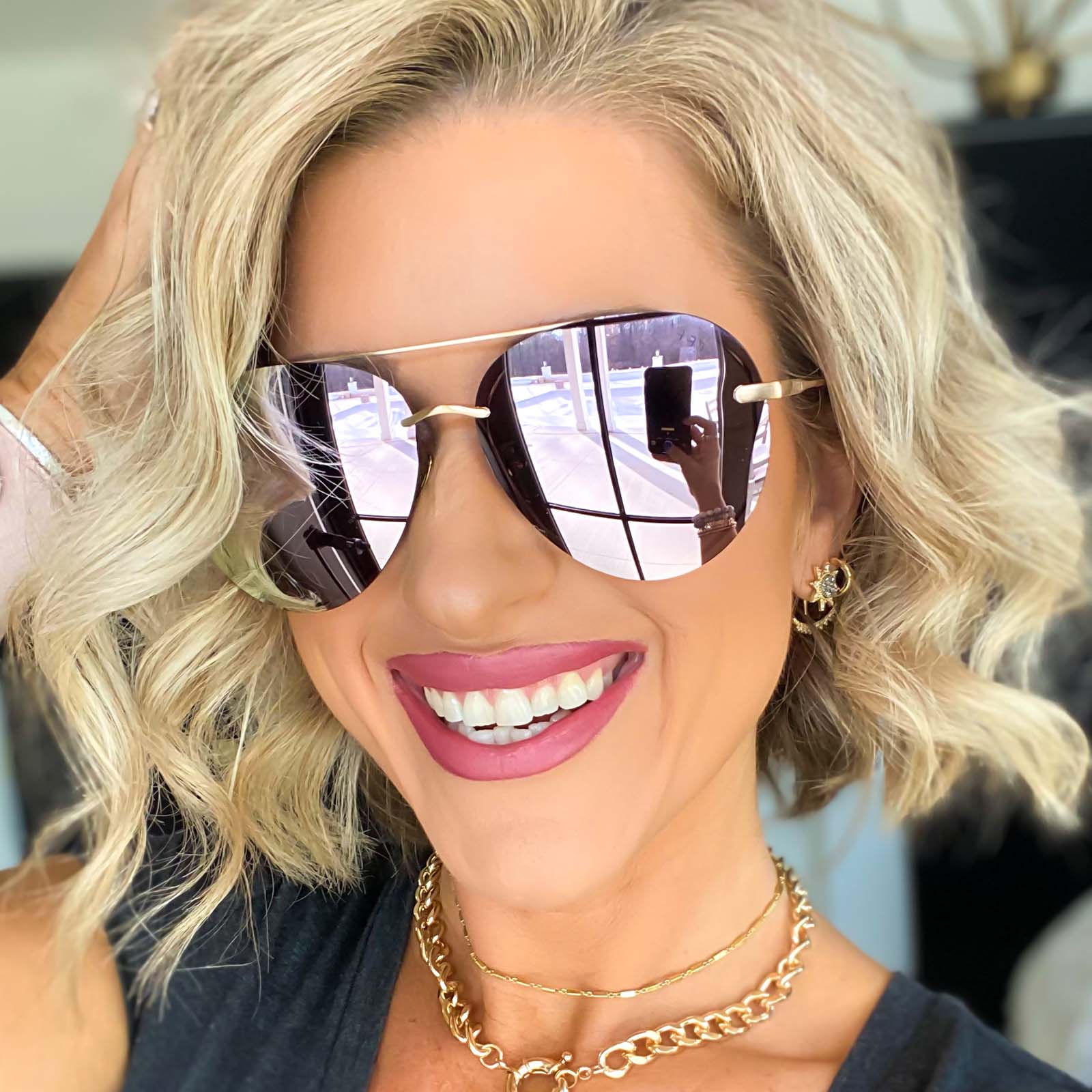 Lenox Sunglasses — Brushed Gold + Cherry Blossom Mirror