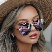 Lenox Sunglasses — Brushed Gold + Cherry Blossom Mirror
