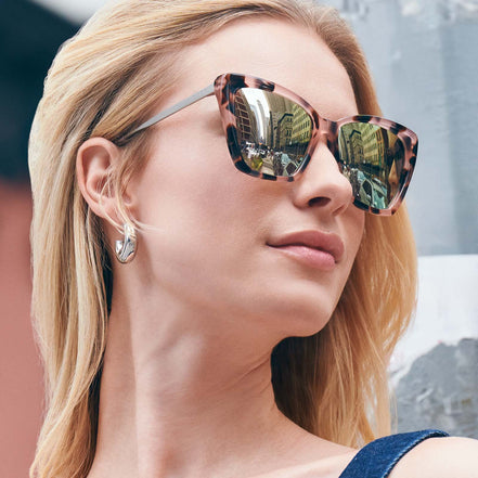 Becky II Sunglasses — Himalayan Tortoise + Taupe Mirror Polarized