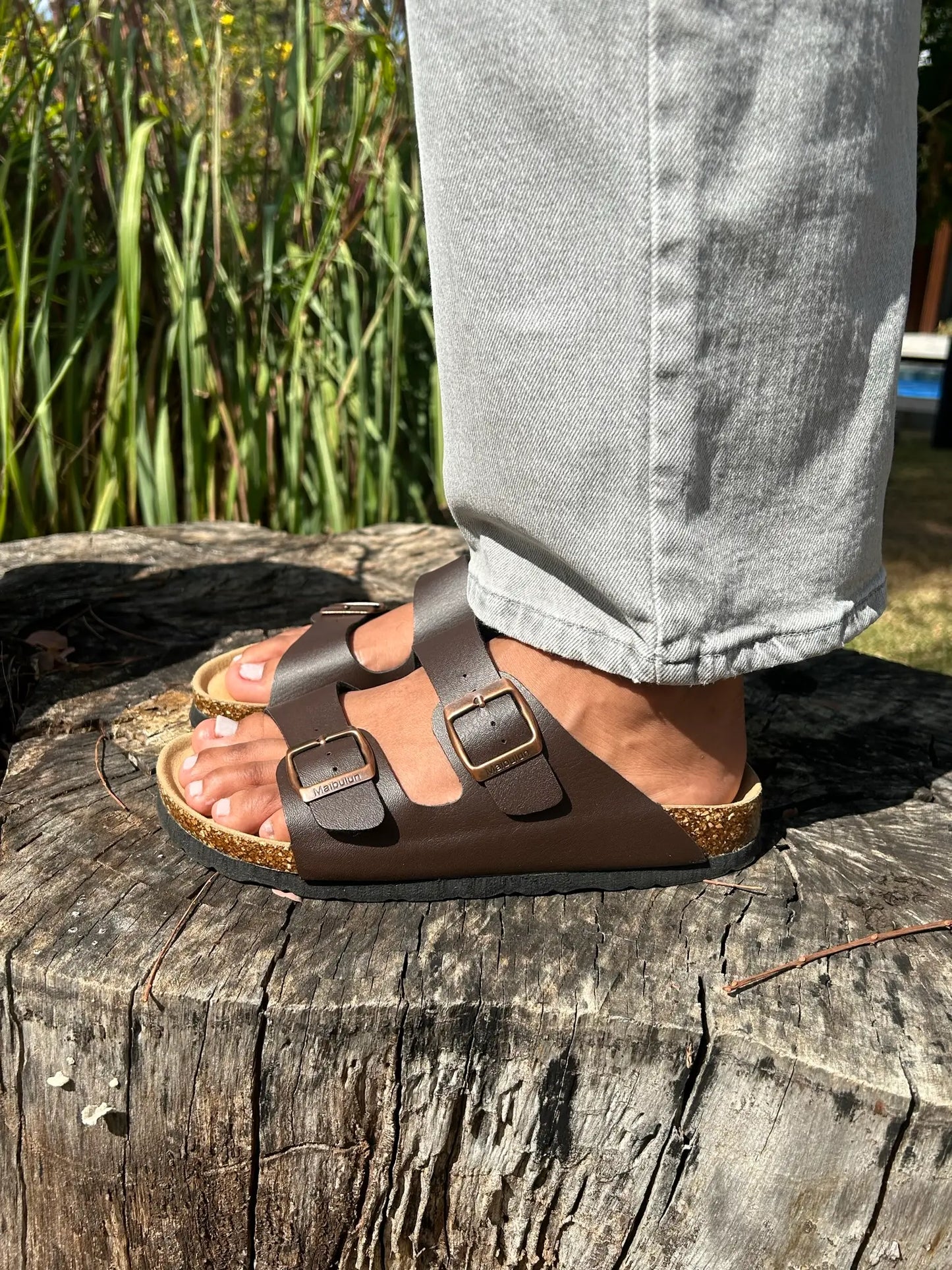 Arizona Style Cork Sandals - Brown Leather for women with adjustable double straps and cork footbed