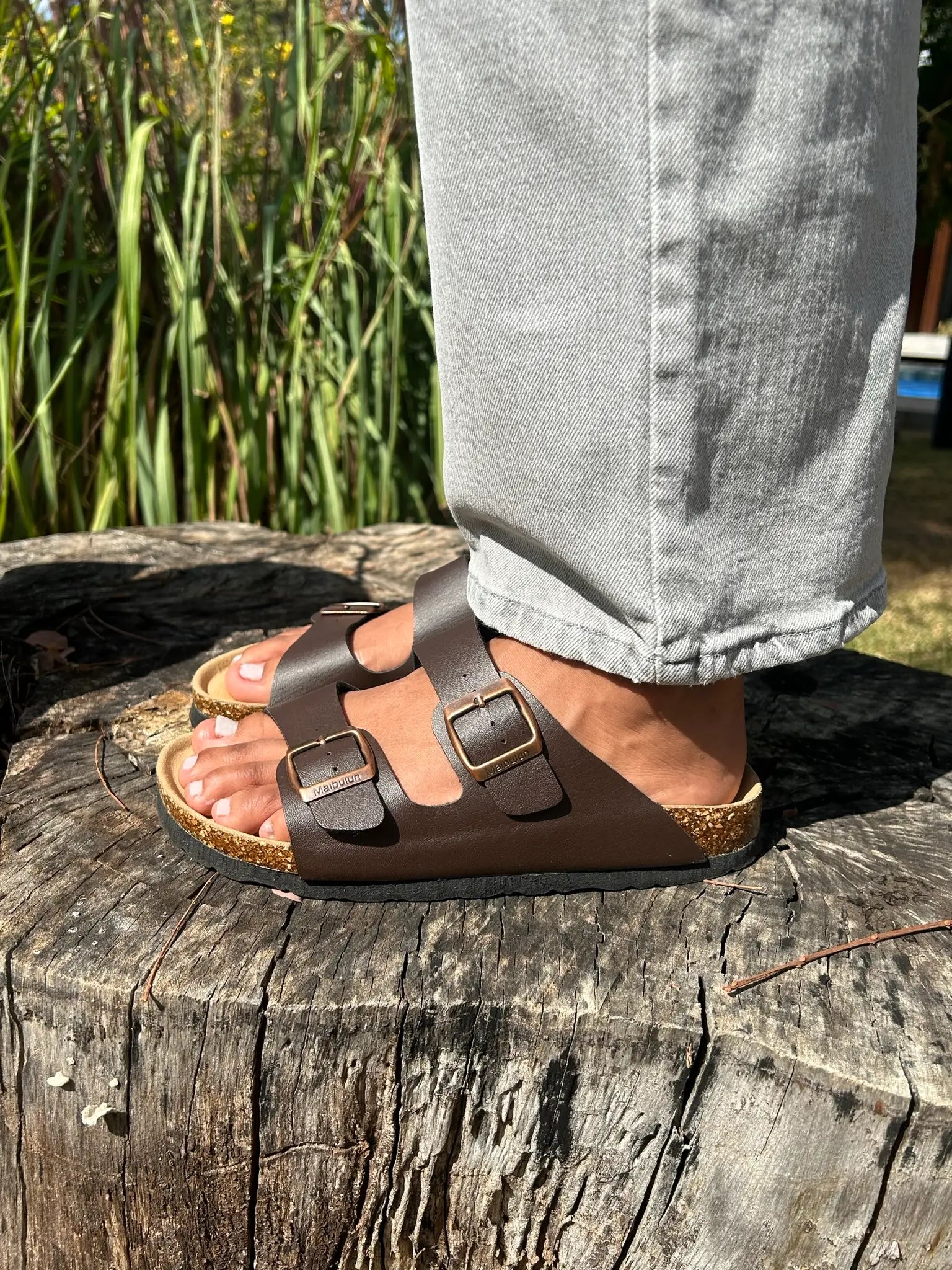 Arizona Style Cork Sandals - Brown Leather for women with adjustable double straps and cork footbed