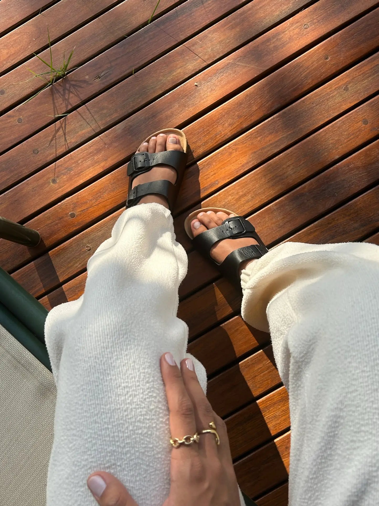 Arizona Style Cork Sandals - Black Leather for women with adjustable double straps and cork footbed