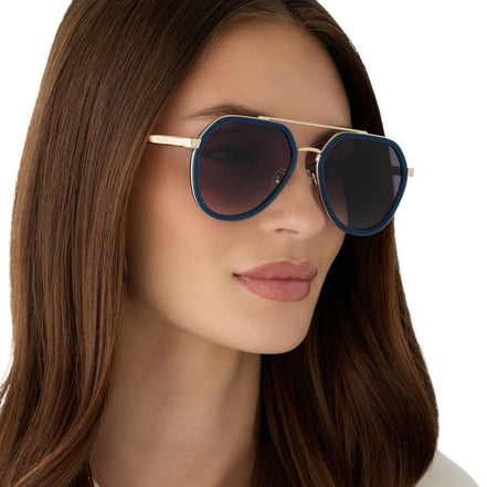 Joey Sunglasses — Clubhouse Blue + Brushed Gold + Grey Gradient