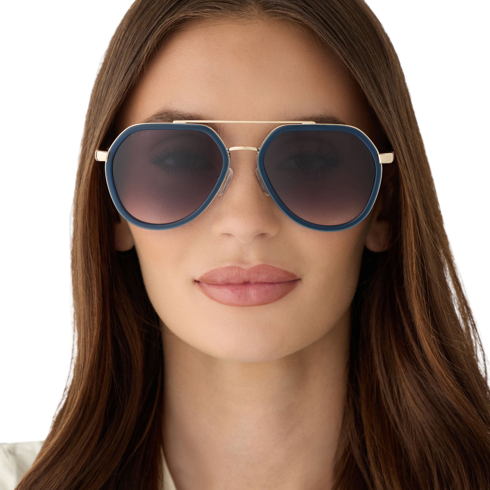Joey Sunglasses — Clubhouse Blue + Brushed Gold + Grey Gradient