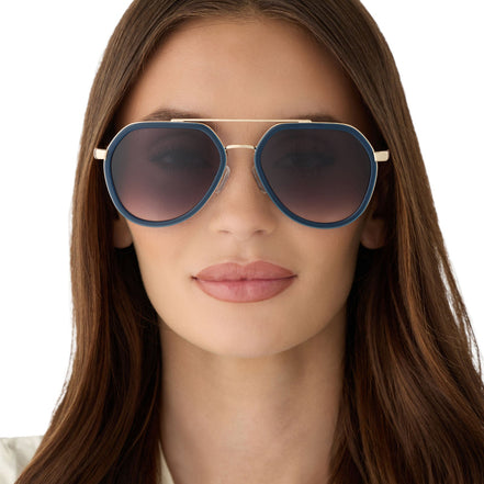 Joey Sunglasses — Clubhouse Blue + Brushed Gold + Grey Gradient