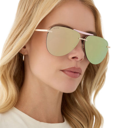 Tahoe Sunglasses — Gold Powder Pink + Taupe Mirror
