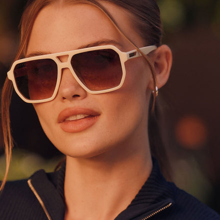 Cameron Sunglasses — Courtside Ivory + Brown Gradient Polarized